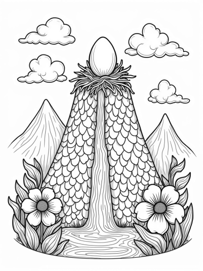 Majestic Mountain with Dragon Scales and Egg
