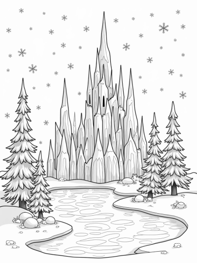 Towering Ice Castle in a Frozen Landscape