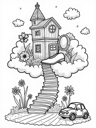 Dreamhouse in the Clouds with Colorful Toy Car