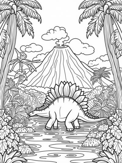 Colossal Stegosaurus in a Lush Prehistoric Jungle