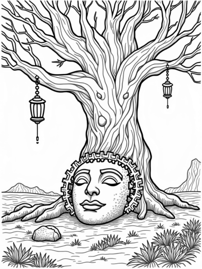Majestic Tree with Lanterns and Gears