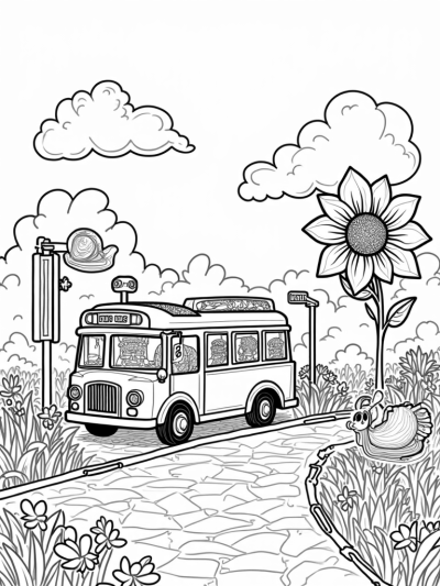 Retro Bus Station in a Flower Garden
