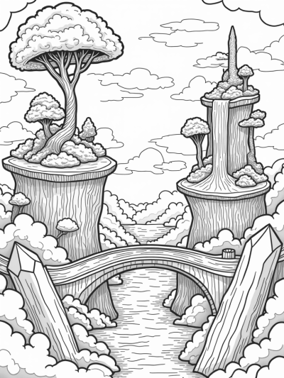 Floating Islands with Spiraled Trees and Luminous Crystals