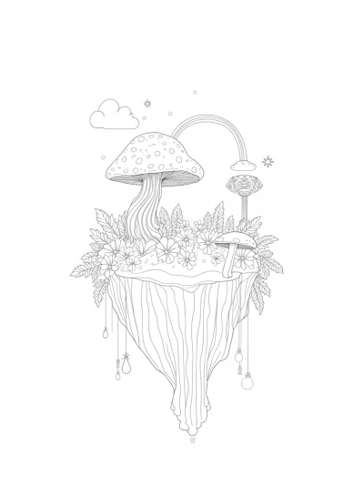 Floating Island with Magical Mushrooms and Enchanted Keys