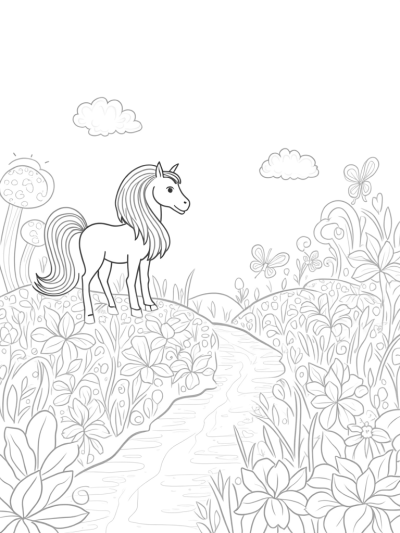 Majestic Pony in a Colorful Meadow