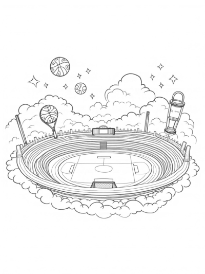 Sky-High Sports Arena with Giant Basketballs