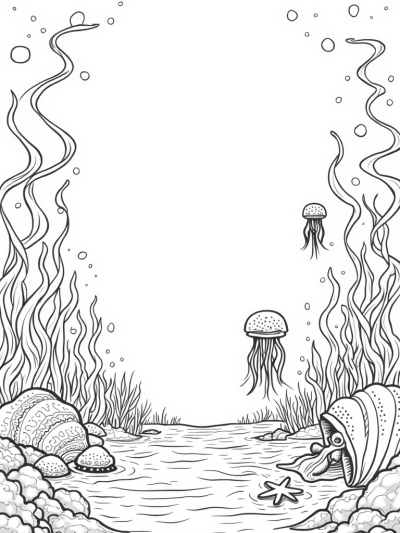 Tranquil Underwater Garden with Jellyfish and Seashell