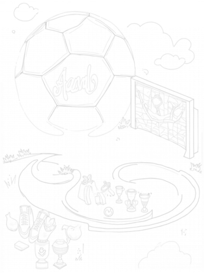 Giant Soccer Ball and Colorful Trophies