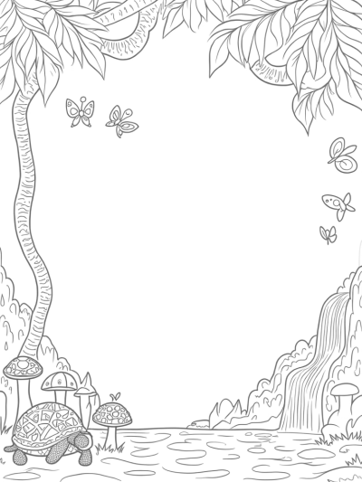 Jungle Canopy with Butterflies and Tortoise