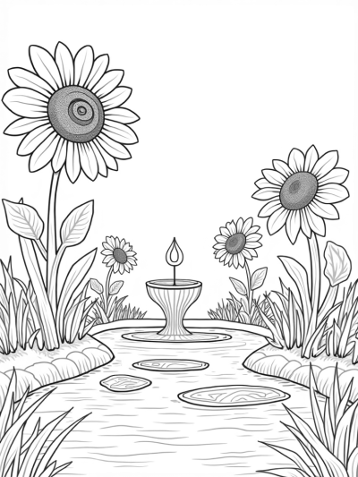 Giant Flower Garden with Sunflower Sundial