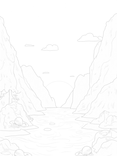 Serene Mountain Landscape with Twisted Trees and Flowing River