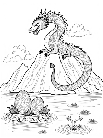 Colossal Dragon Overlooking a Serene Lake