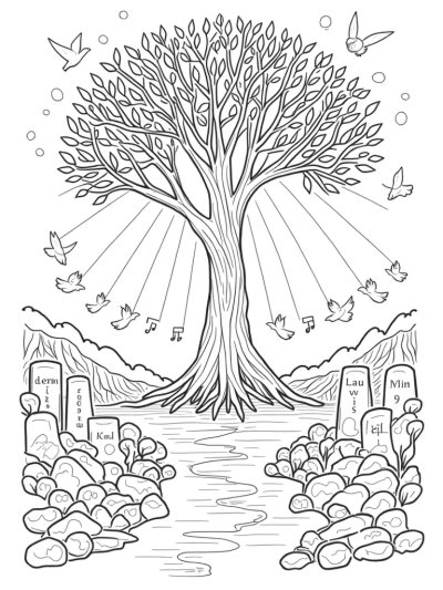 The Towering Tree of Life with Fruits and Virtue Stones