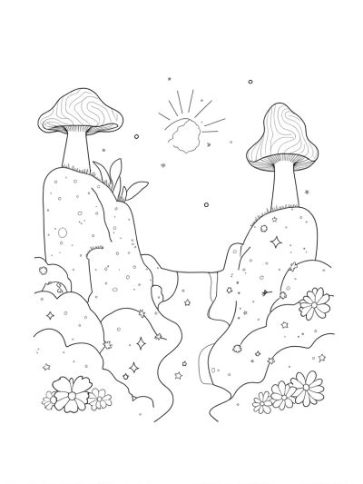 Floating Islands with Oversized Mushrooms and a Spiraling Waterfall