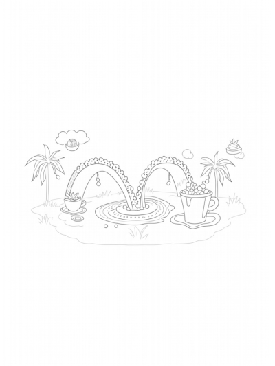 Boba Tea Garden with Floating Fruits and Whipped Cream Clouds