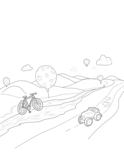 Floating Bicycle with Balloon Wheels in a Colorful Landscape