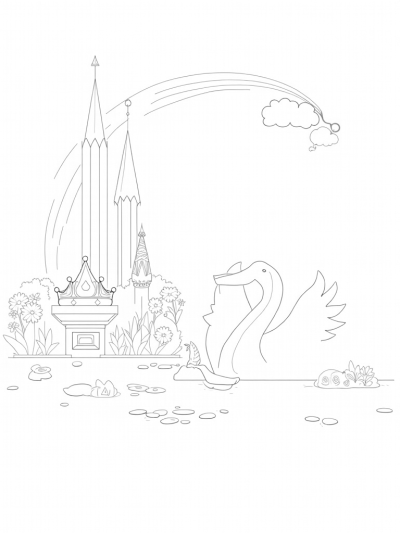 Crystal Castle with a Spiral Staircase and Swan Fountain