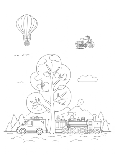 Oversized Vehicle Forest with Vintage Car Trees and Flower Trains