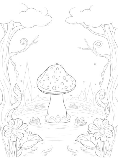 Mystical Glade with Luminescent Mushroom