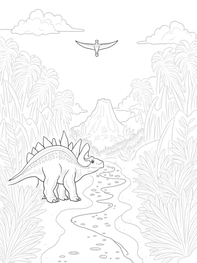 Colossal Stegosaurus in a Prehistoric Jungle