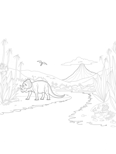Triceratops in a Prehistoric Jungle