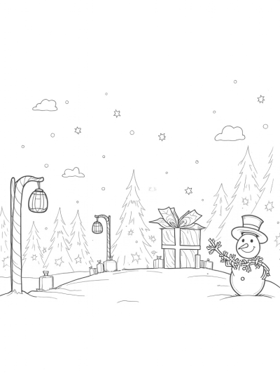 Holiday Village with Candy Cane Lampposts and a Snowman