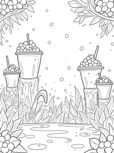Boba Bubble Garden with Tapioca Flowers and Colorful Tea