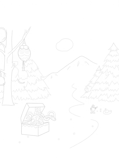 Holiday Forest with Gingerbread Path and Snowman
