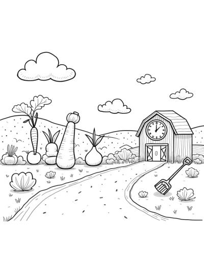 Oversized Vegetables in a Whimsical Farm Landscape