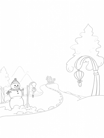 Joyful Winter Landscape with Holiday Ornaments and Hot Cocoa Fountain