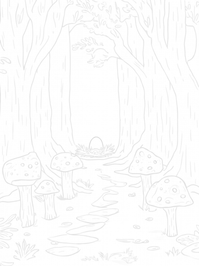 Magical Mushroom Forest with Oversized Acorns