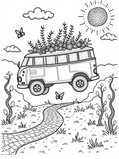 Floating Garden Bus with Butterflies and Musical Trees