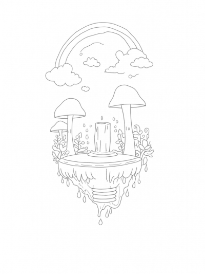Floating Island with Giant Mushrooms and Crystal Fountain