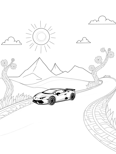 Sleek Lamborghini on a Surreal Winding Road