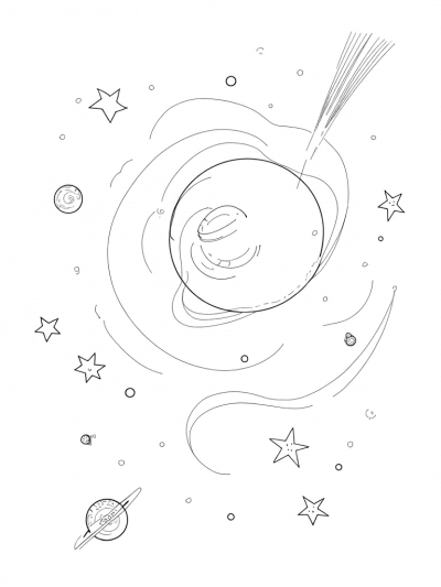 Vibrant Galaxy with Spiraling Stars and a Radiant Planet