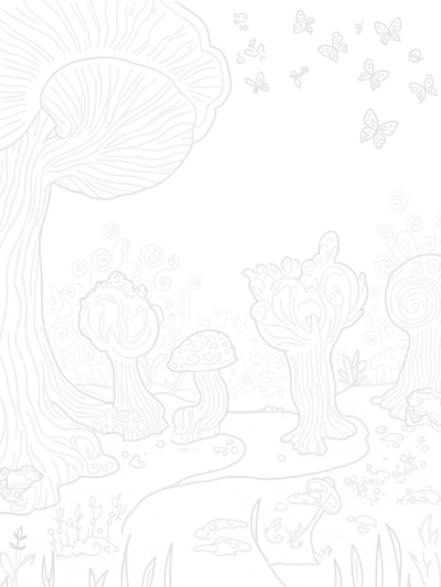 Giant Mushrooms and Playful Butterflies in the Forest