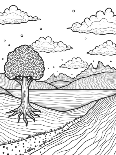 Surreal Landscape with a Colossal Tree and Tranquil Lake