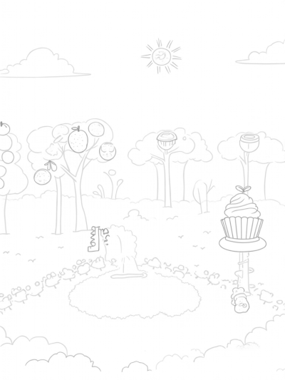 Fruit Orchard with Candy Canes and Cupcakes