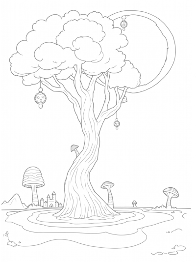 Mystical Tree of Light with Floating Castles