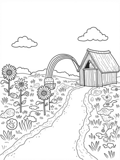 Giant Watering Can and Carousel of Farm Animals