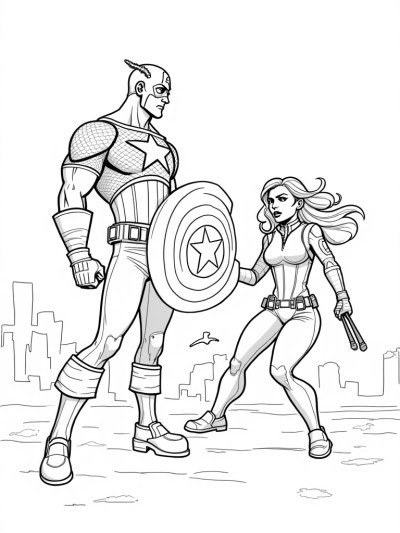 Captain America and Black Widow in Action
