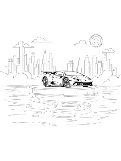 Futuristic Lamborghini Over a Neon City Skyline