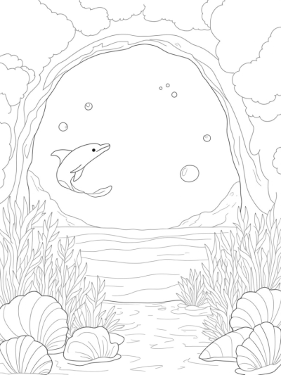 Underwater Garden with Dolphins and Coral