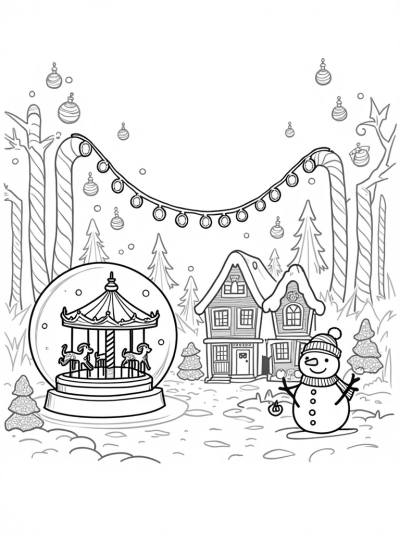 Candy Cane Trees and Gingerbread Houses in a Winter Village