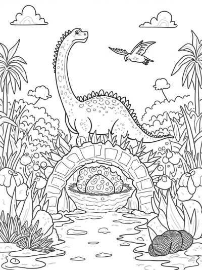 Colossal Brontosaurus and Friends in a Prehistoric Jungle