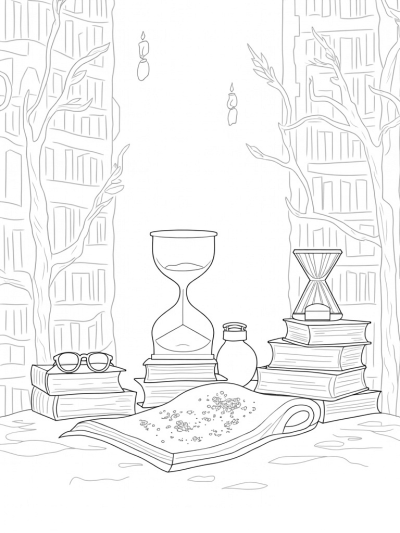 Enchanted Library with Floating Candles and Spellbooks