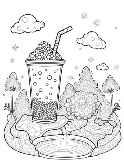 Giant Boba Cup and Dreamy Bubble Tea Fountain