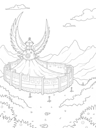 Colossal Stone Wall with Ancient Gears and Wings