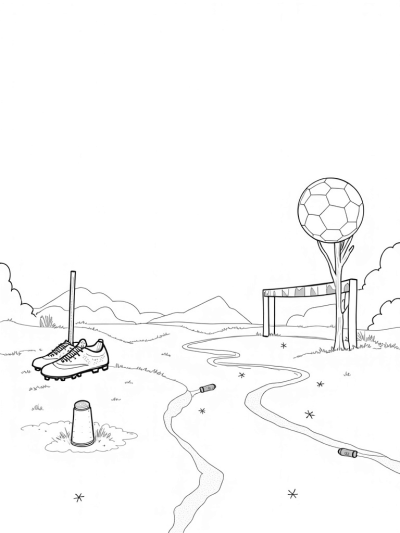 Gigantic Soccer Ball Over a Lush Field