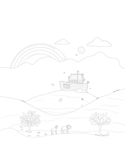 The Ark on the Hilltop with Animals Below